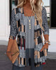 Long-Sleeve Printed Faux Two-Piece Blouse