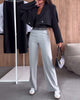 Solid Straight-Leg Casual Pants with Zip Pocket