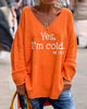 Casual Loose V-Neck Sweater with Letter Print