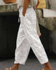 Casual Solid Pants with Floral Embroidered Lace-Up Tie