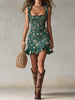 Ava - Bohemian Green Printed Ruffled Mini Dress