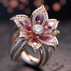 Exotic Pink Lotus Crystal Ring