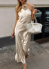 Faelith | Backless satin halter neck maxi dress